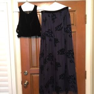 Black and navy 2 piece prom dress